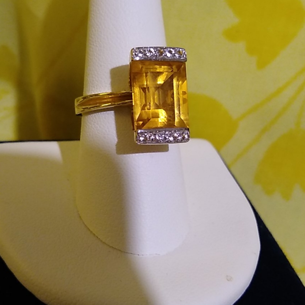 14K YG Golden Citrine and Diamond Ring